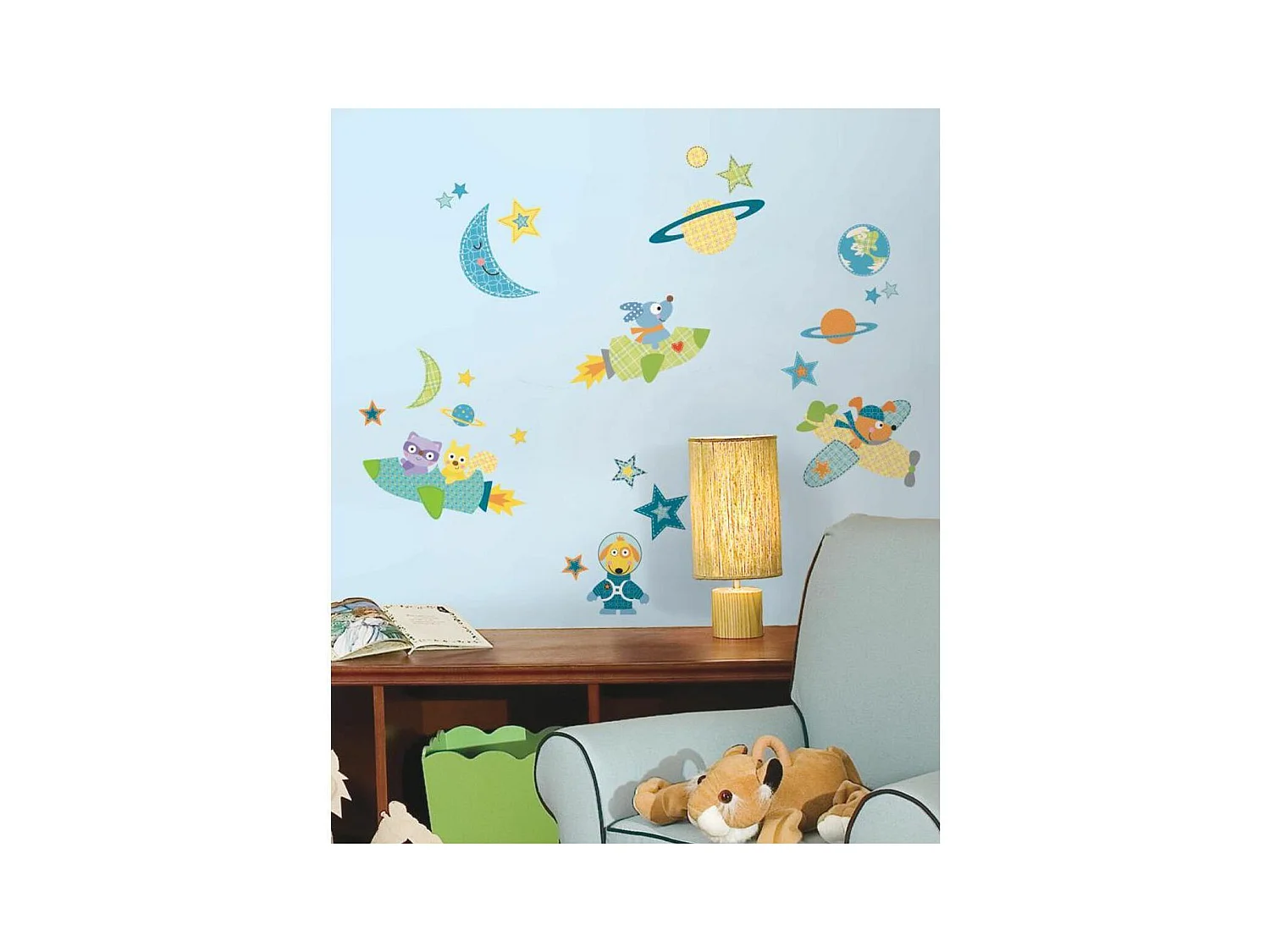 LES FUSEES LES AVIONS CHIENS ET CHATS - Stickers repositionnables Chiens et chats dans les airs
