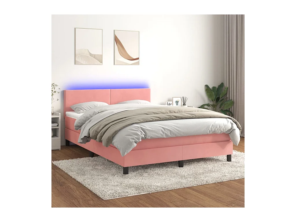 Sommier à lattes de lit avec matelas LED Rose 140x190cm Velours