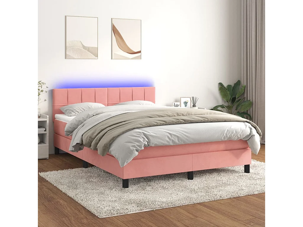 Boxspring met matras en LED fluweel roze 140x200 cm