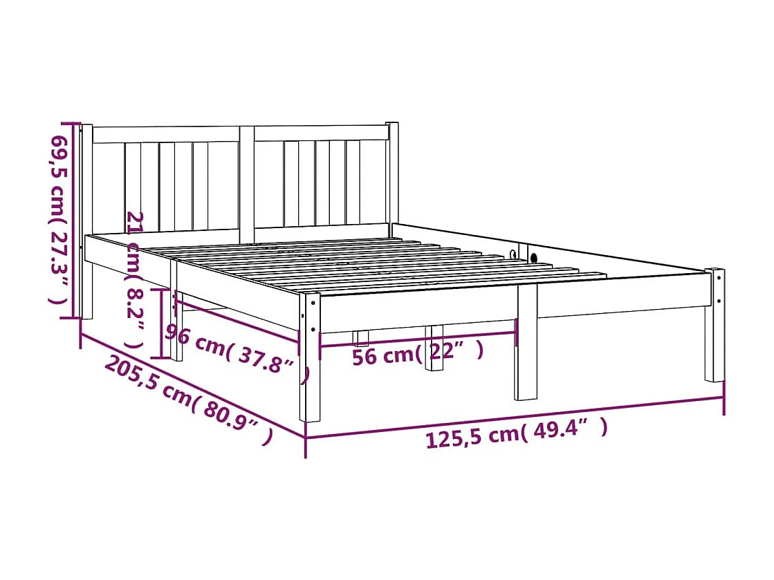 Bedframe zonder matras massief hout 120x200 cm