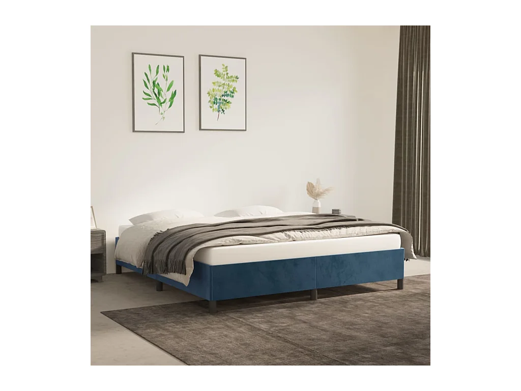 Cadre de lit sans matelas bleu foncé 160x200 cm velours