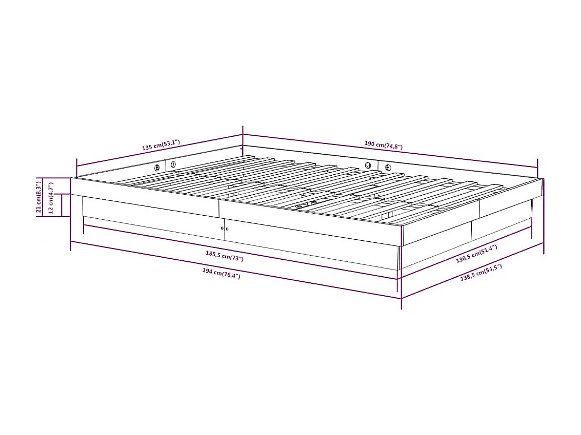 Cadre de lit sans matelas bois massif