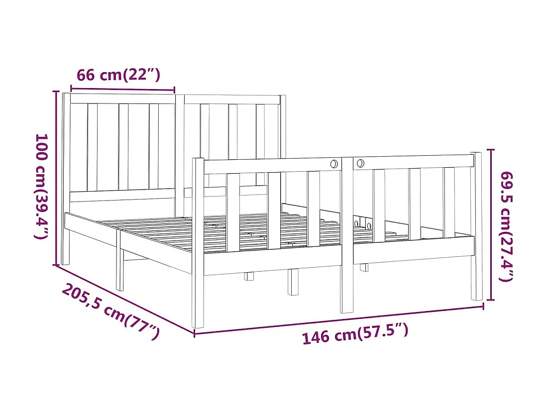 Cadre de lit sans matelas blanc 140x200 cm bois de pin massif