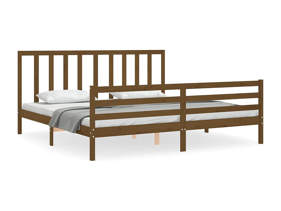 Estrutura cama c/ cabeceira 200x200cm maciço castanho-mel