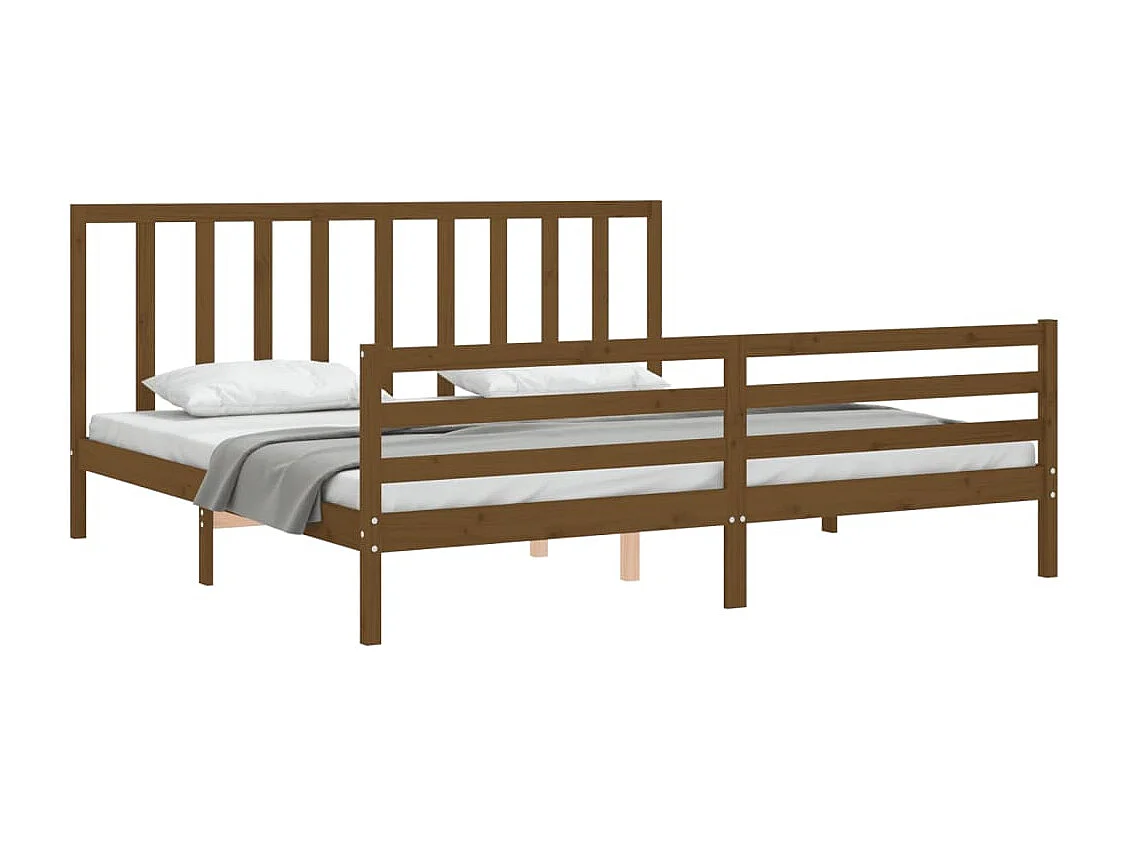 Estrutura cama c/ cabeceira 200x200cm maciço castanho-mel