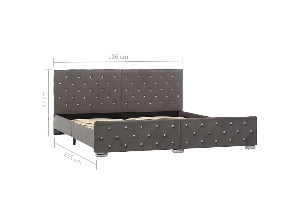 Cadre de lit sans matelas gris velours 180x200 cm