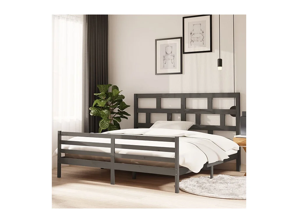 Cadre de lit sans matelas gris bois massif 200x200 cm