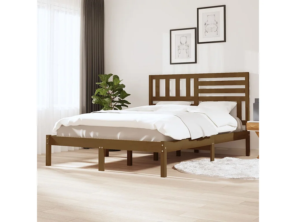 Cadre de lit sans matelas marron miel pin massif 120x200 cm