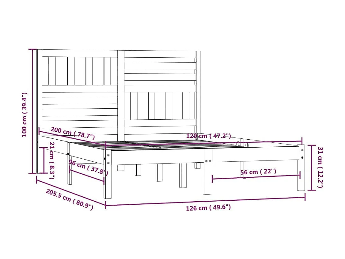 Cadre de lit sans matelas marron miel pin massif 120x200 cm