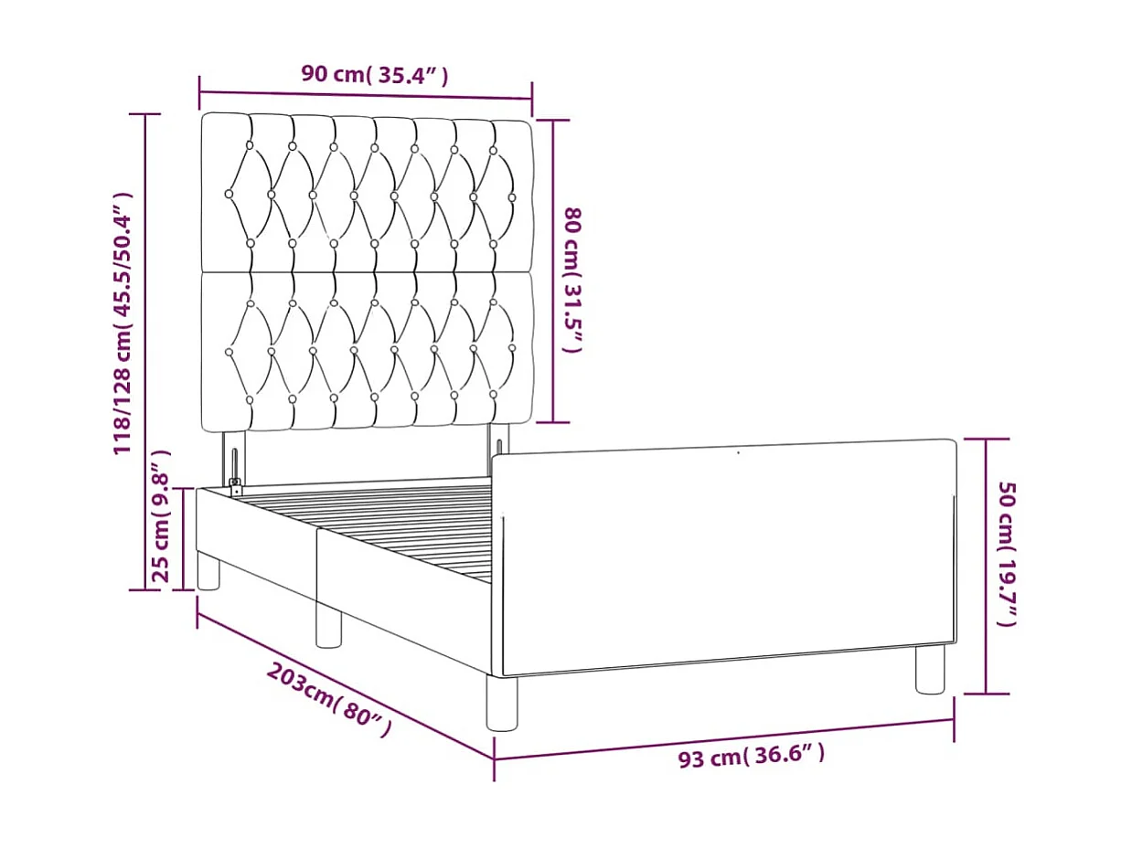 Bettgestell mit Kopfteil Schwarz 90x200 cm Samt