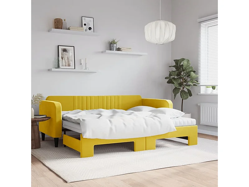 Tagesbett Ausziehbar mit Matratzen Gelb 90x200 cm Samt