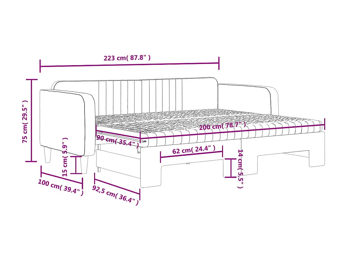 Tagesbett Ausziehbar mit Matratzen Gelb 90x200 cm Samt
