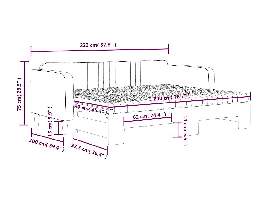 Tagesbett Ausziehbar mit Matratzen Gelb 90x200 cm Samt