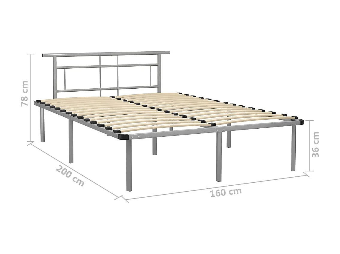 Cadre de lit sans matelas gris métal 160x200 cm