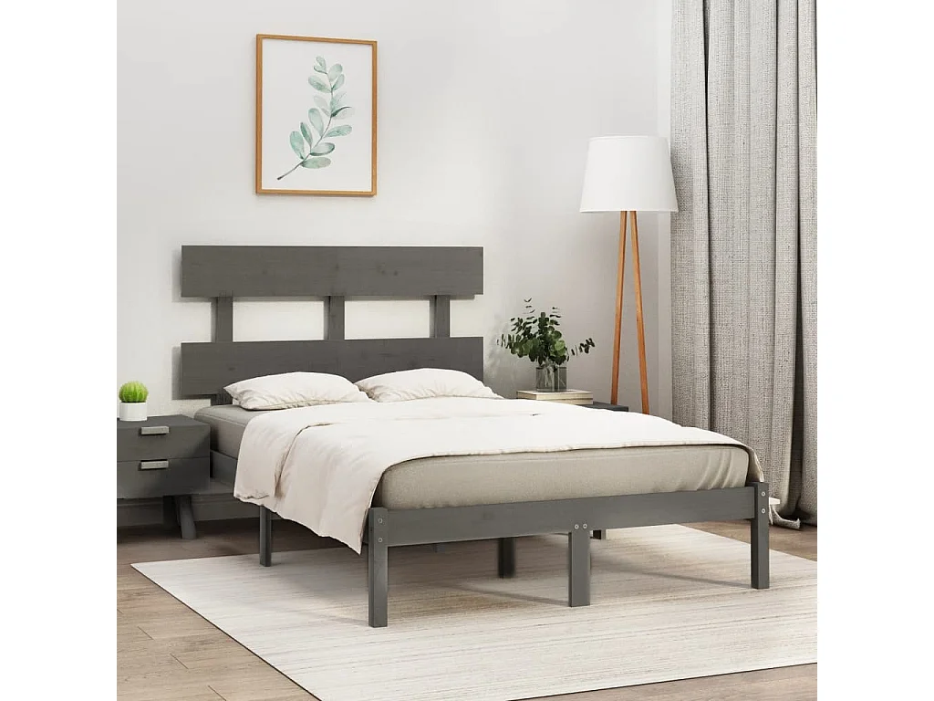 Cadre de lit sans matelas gris 150x200 cm bois massif