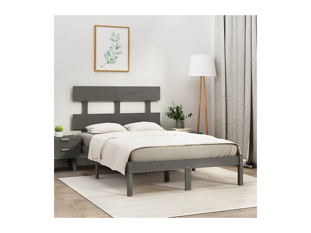 Cadre de lit sans matelas gris 150x200 cm bois massif