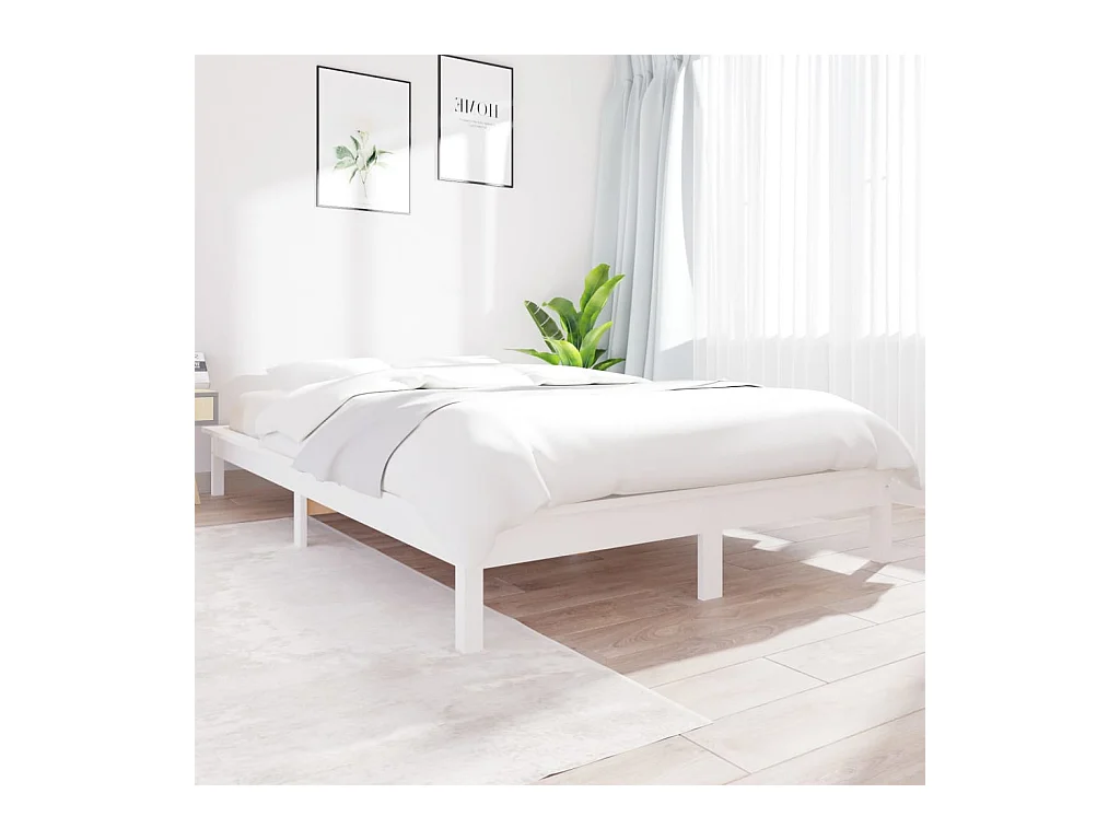 Cadre de lit sans matelas blanc bois massif