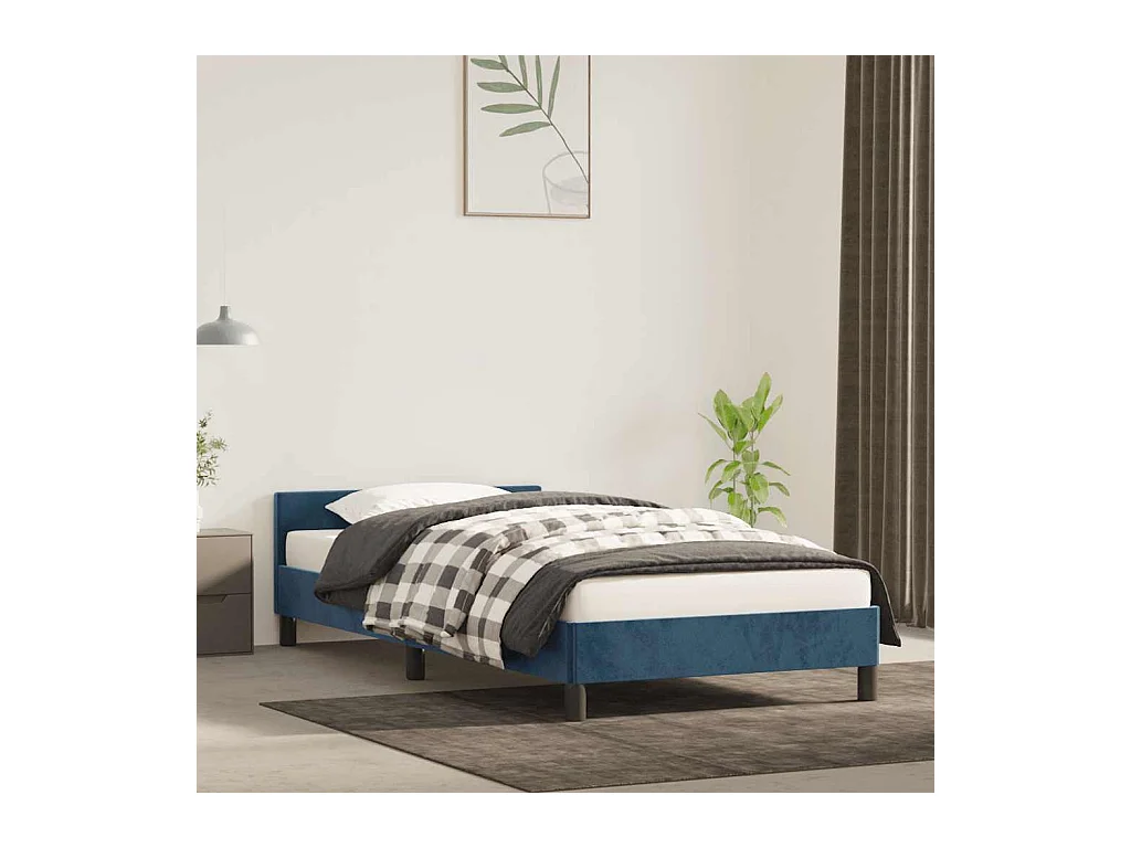 Cadre de lit sans matelas bleu foncé 90x190 cm velours