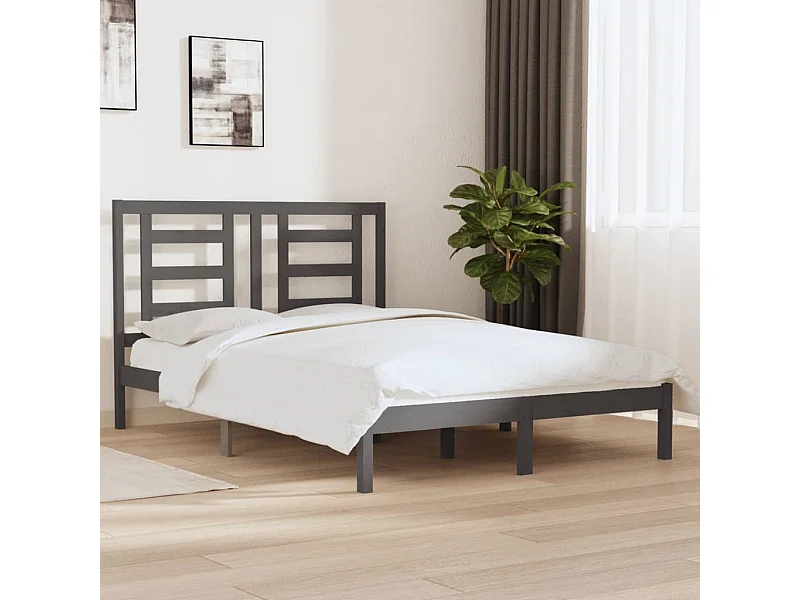 Cadre de lit sans matelas gris 150x200 cm bois de pin massif