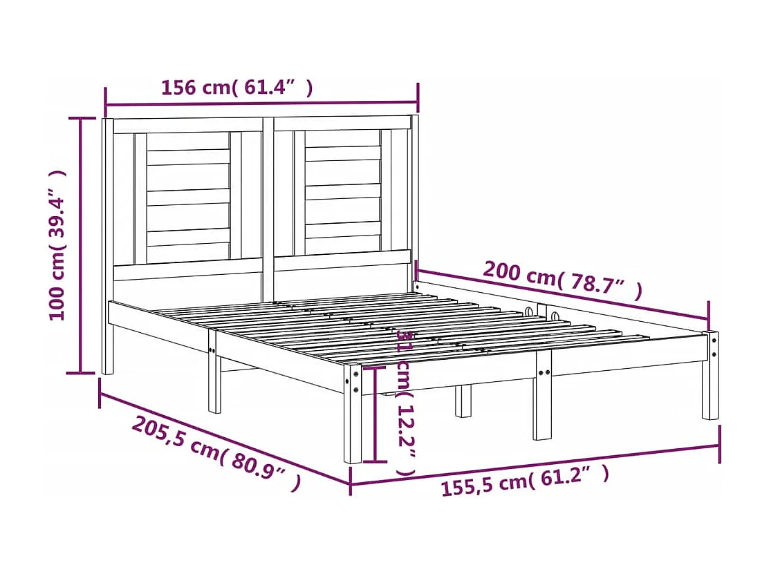 Bedframe massief grenenhout grijs 150x200 cm