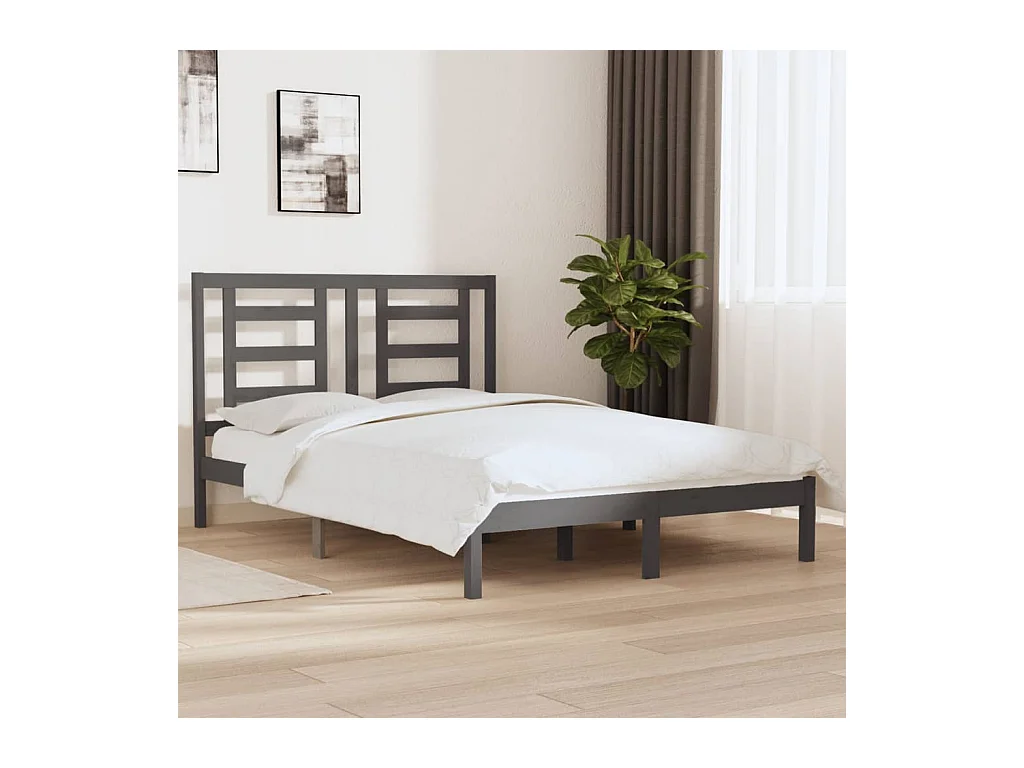 Cadre de lit sans matelas gris 150x200 cm bois de pin massif