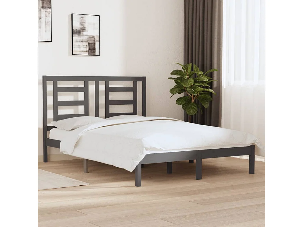 Cadre de lit sans matelas gris 150x200 cm bois de pin massif
