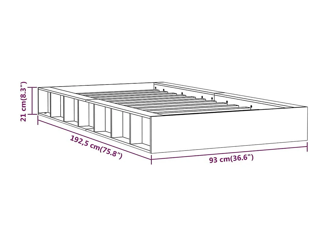 Bedframe massief hout 75x190 cm
