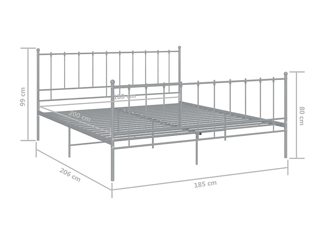 Cadre de lit sans matelas gris métal 180x200 cm