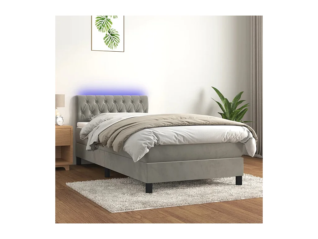 Sommier à lattes de lit avec matelas et LED Gris clair 90x200cm
