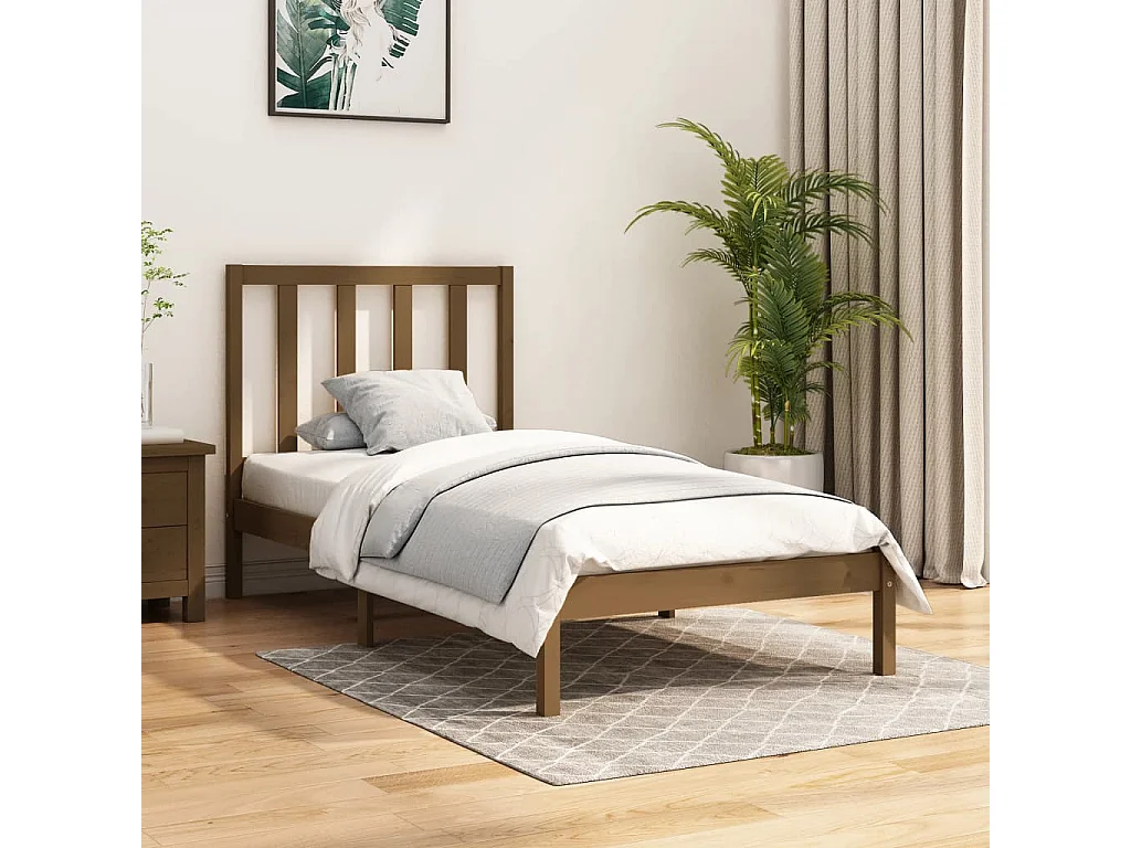 Estrutura de cama 100x200 cm madeira pinho maciço castanho mel