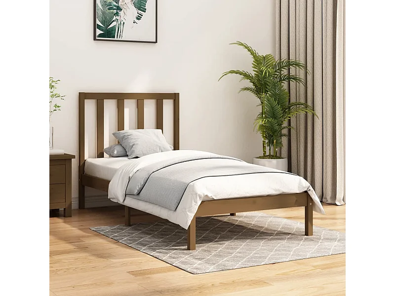 Estrutura de cama 100x200 cm madeira pinho maciço castanho mel