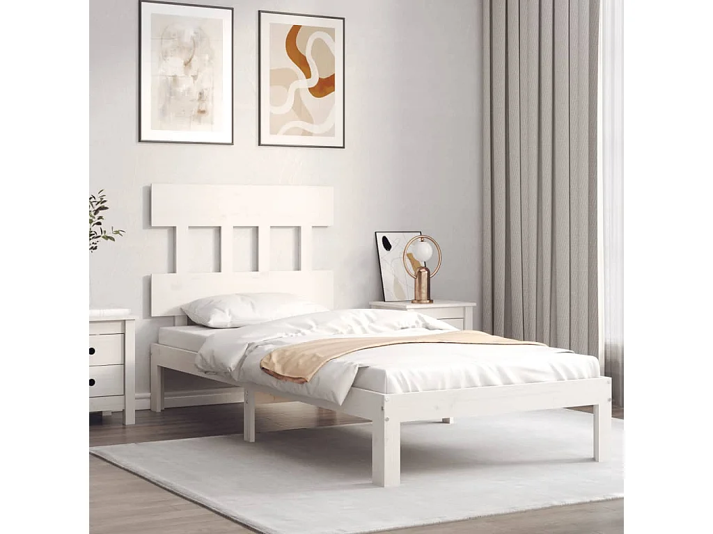 Cadre de lit sans matelas blanc 90x200 cm bois de pin massif