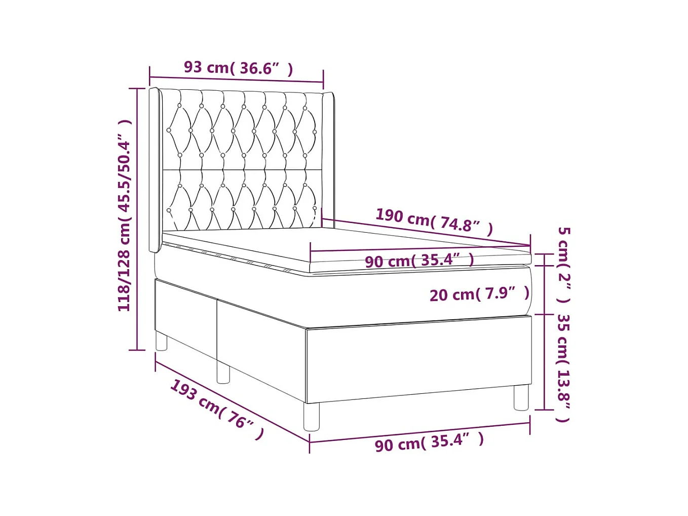 Boxspringbett mit Matratze & LED Dunkelgrau 90x190 cm Samt