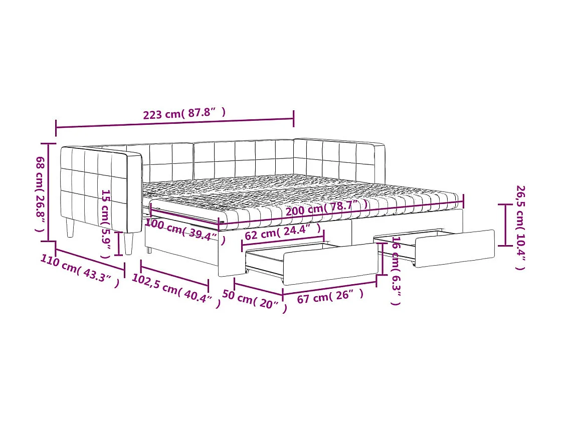 Tagesbett Ausziehbar mit Schubladen Blau 100x200 cm Samt