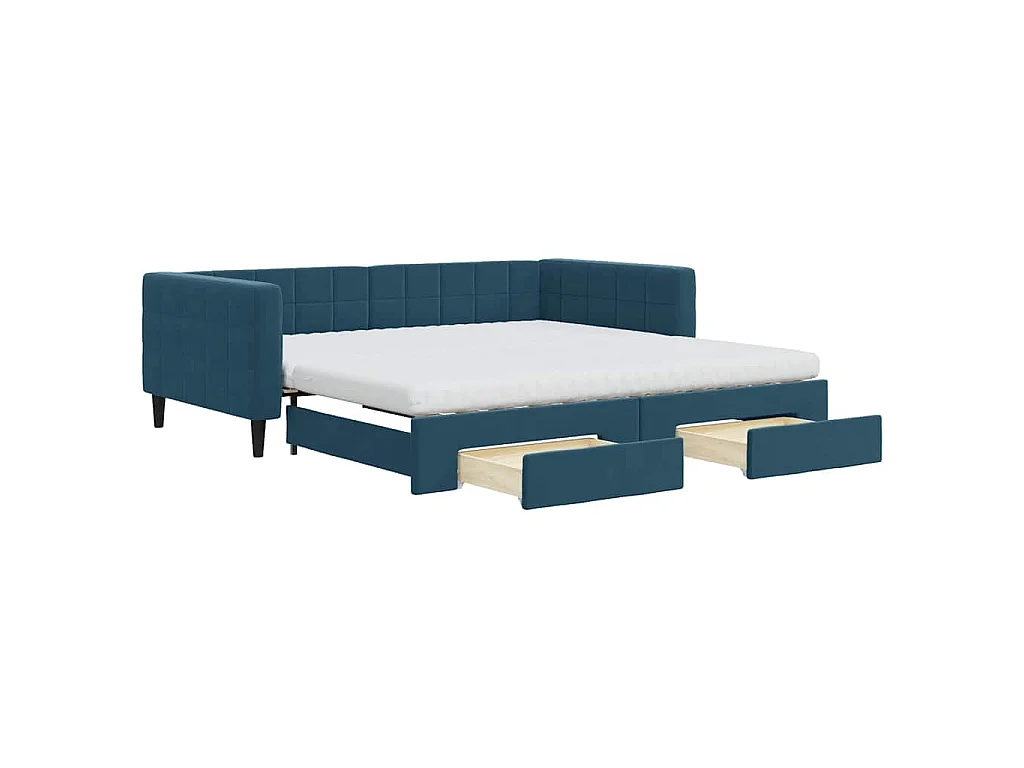 Tagesbett Ausziehbar mit Schubladen Blau 100x200 cm Samt
