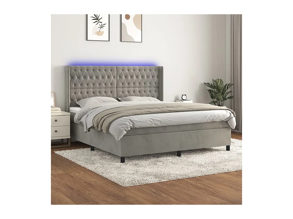 Boxspringbett mit Matratze & LED Hellgrau 180x200 cm Samt