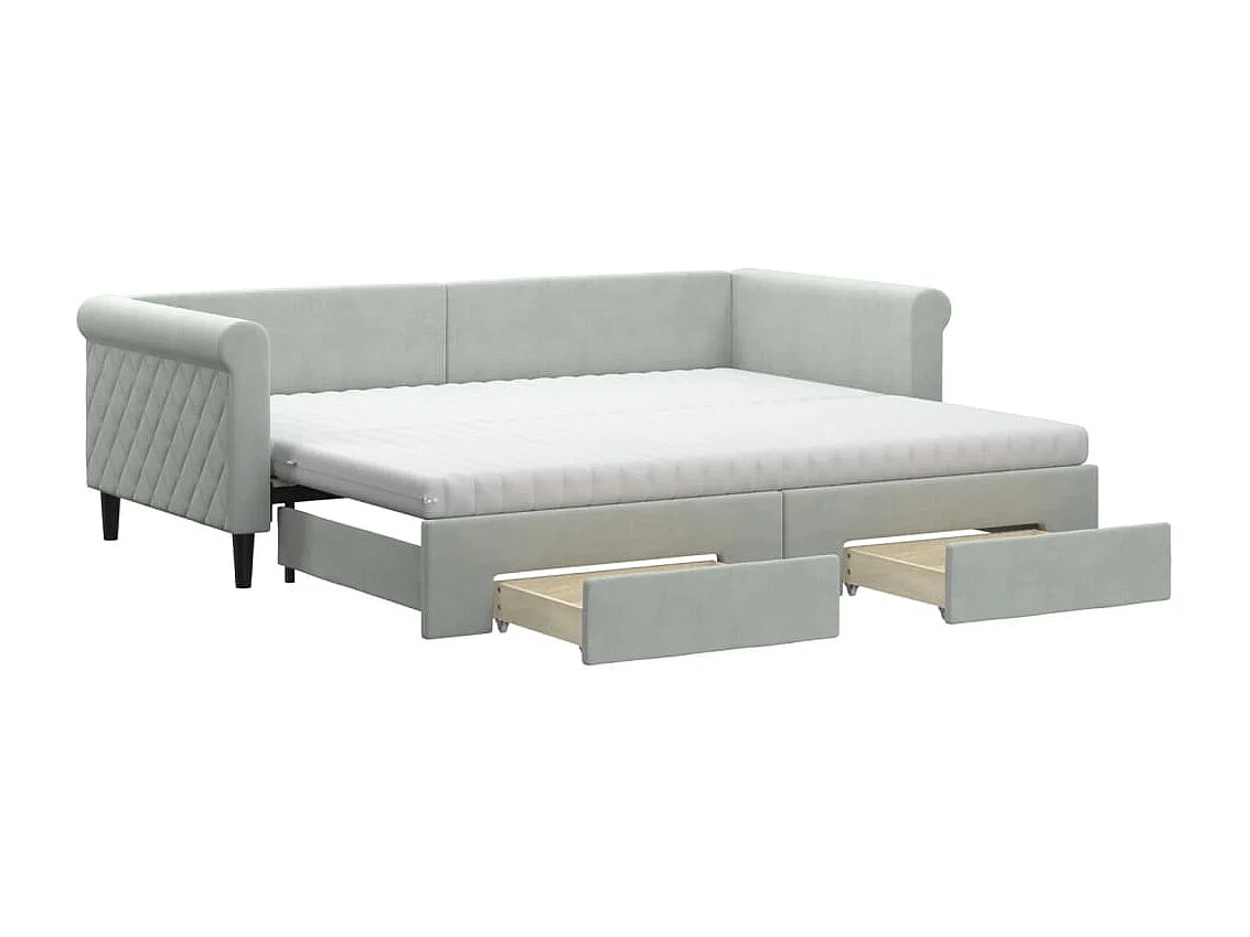 Divano Letto Estraibile Cassetti Grigio Chiaro 90x200cm Velluto