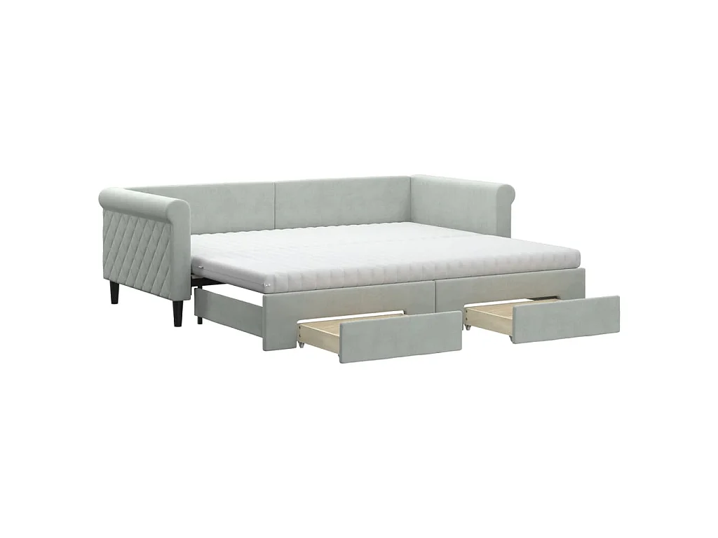 Slaapbank onderschuifbed en lades 90x200 cm fluweel lichtgrijs