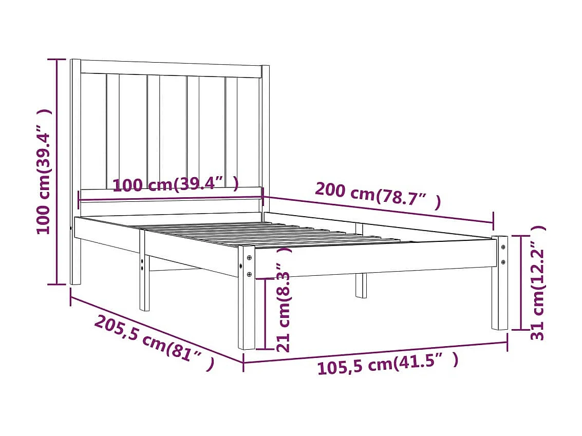 Estrutura de cama 100x200 cm pinho maciço branco