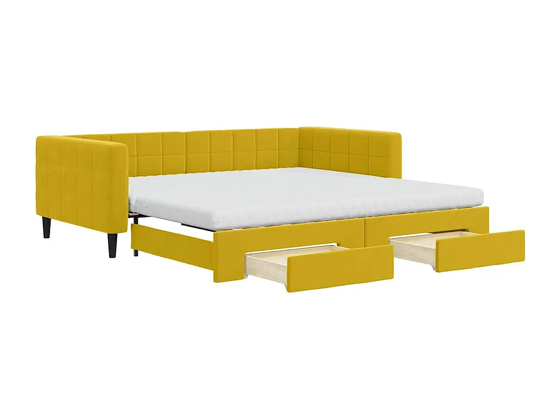 Lit de jour avec gigogne et tiroirs jaune 100x200 cm velours