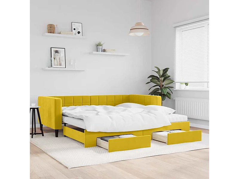 Divano Letto Estraibile con Cassetti Giallo 100x200cm Velluto