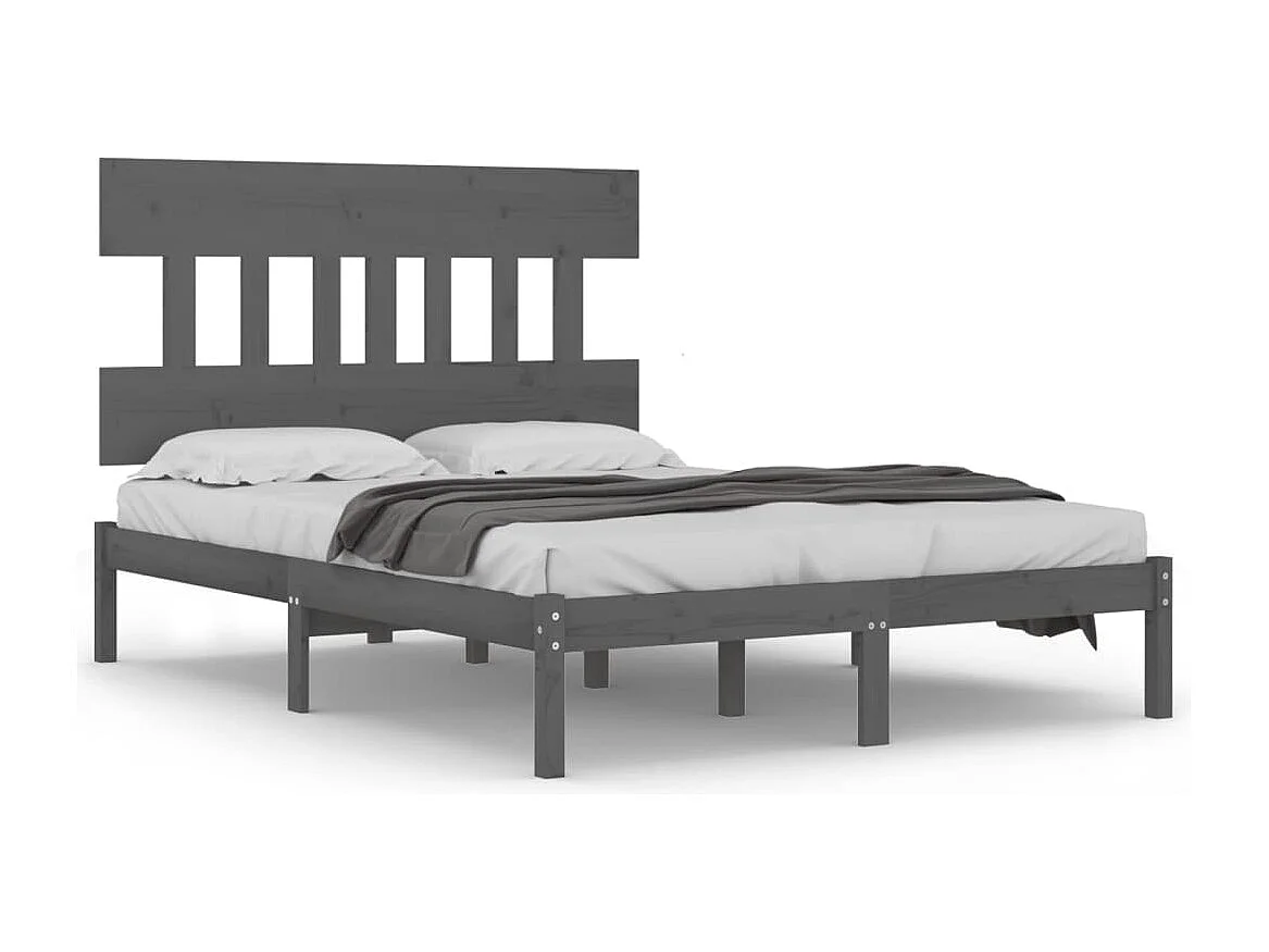 Cadre de lit sans matelas gris 150x200 cm bois massif