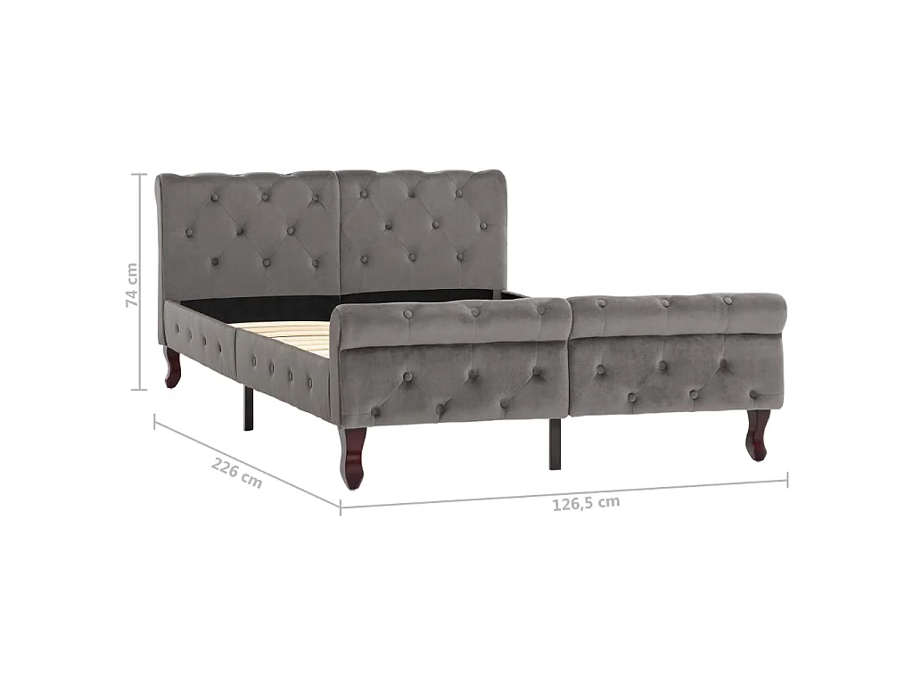 Cadre de lit sans matelas gris velours 120x200 cm