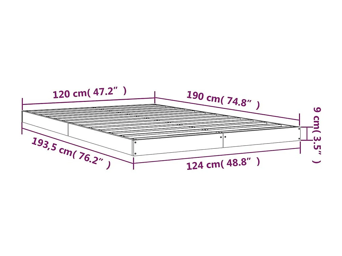Bedframe massief grenenhout wit 120x190 cm