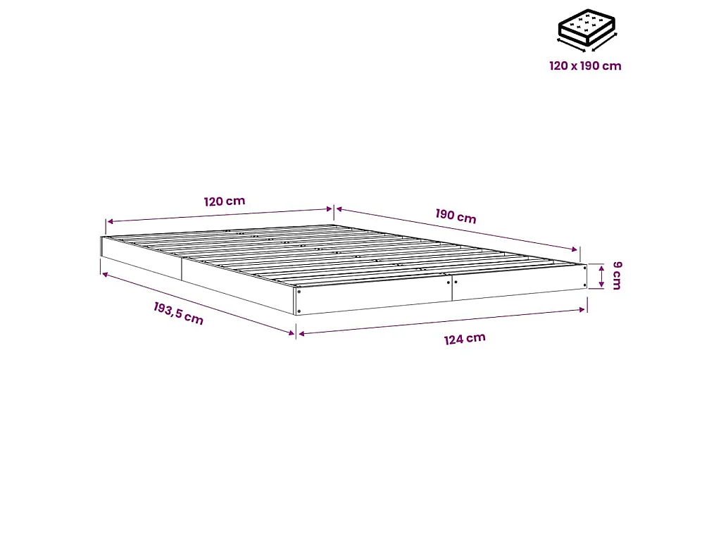 Cadre de lit sans matelas blanc 120x190 cm bois de pin massif