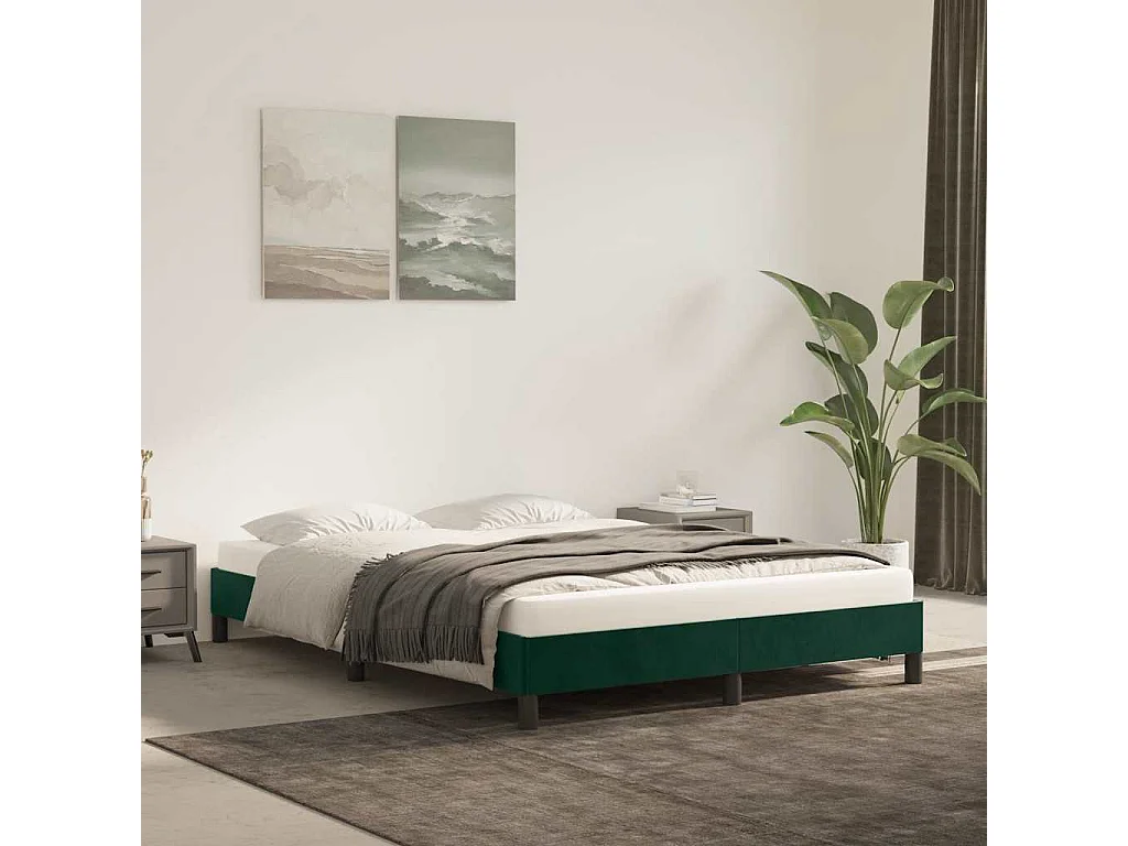 Cadre de lit sans matelas vert foncé 140x190 cm velours