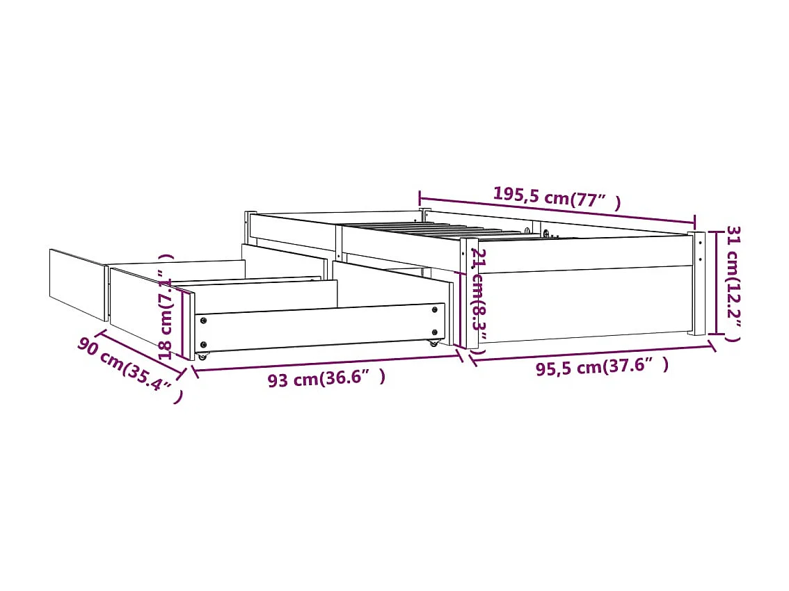 Bedframe met lades 90x190 cm