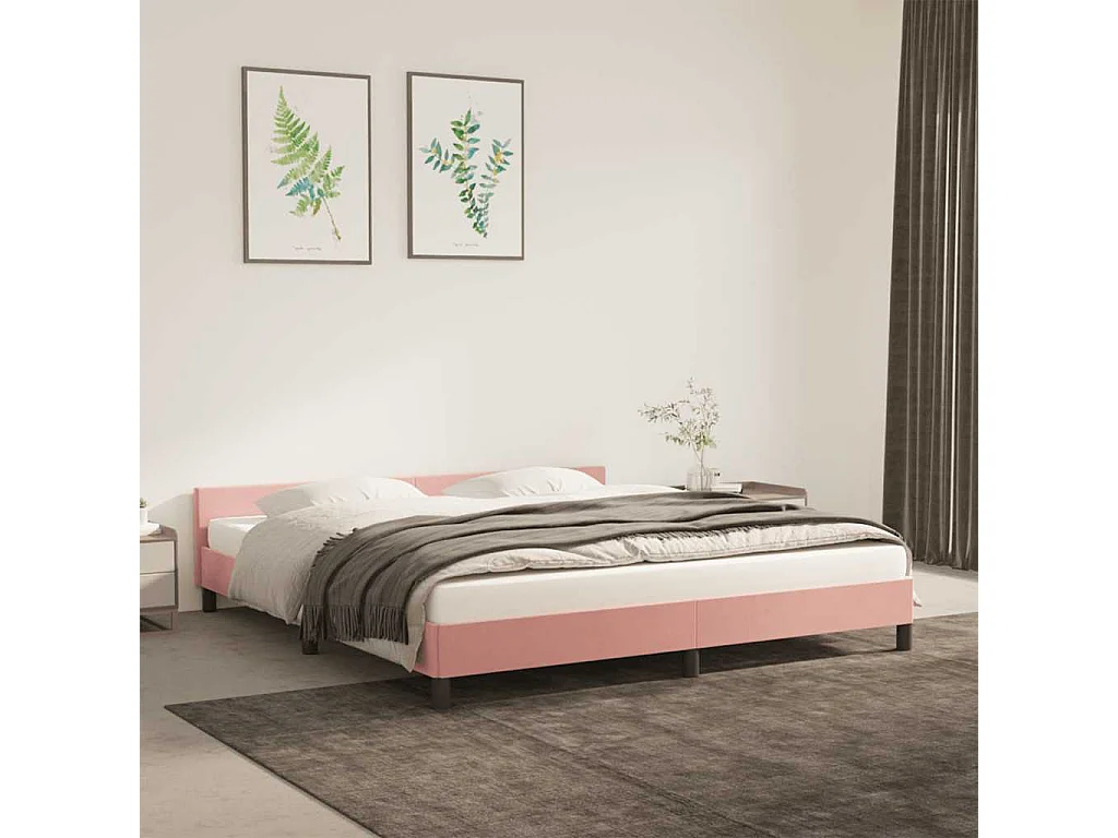 Bettgestell mit Kopfteil ohne Matratze Rosa 160x200 cm Samt