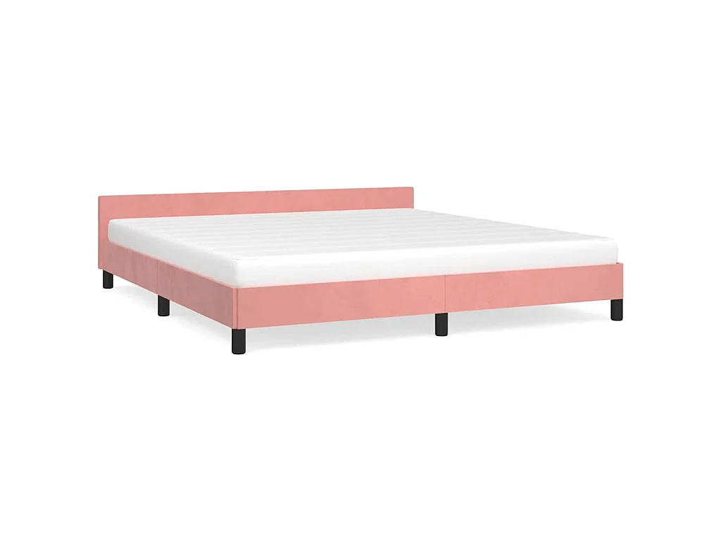 Cadre de lit et tête de lit sans matelas rose 160x200cm velours