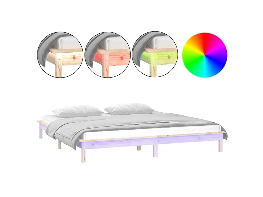 Cadre de lit à LED sans matelas 140x190 cm bois massif